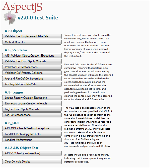Screenshot of the AspectJS Test Suite